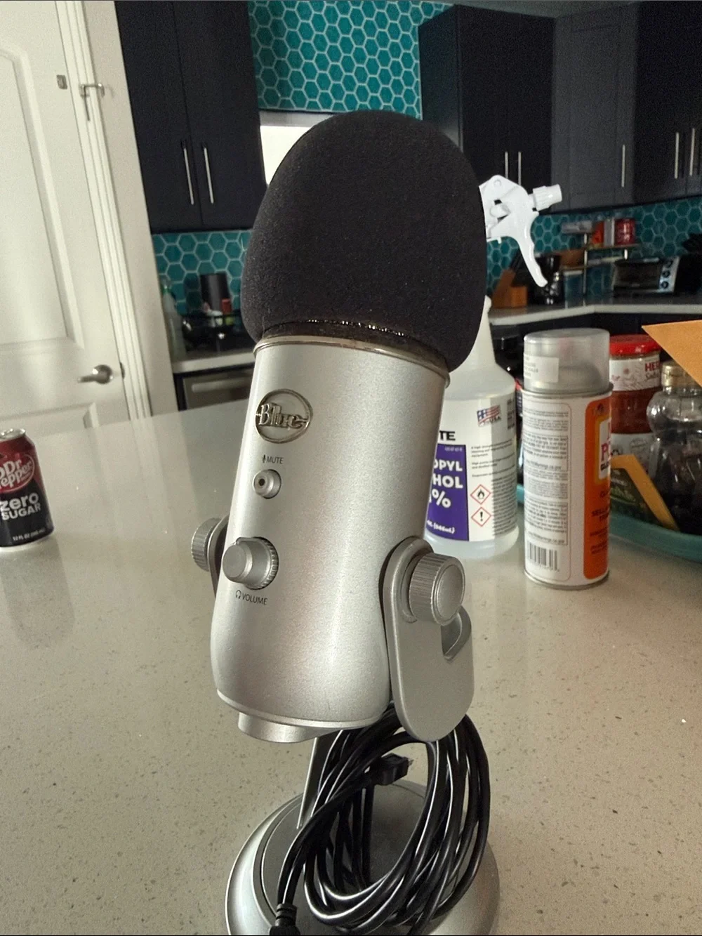 Yeti Silver USB Microphone with Black Foam Windshield